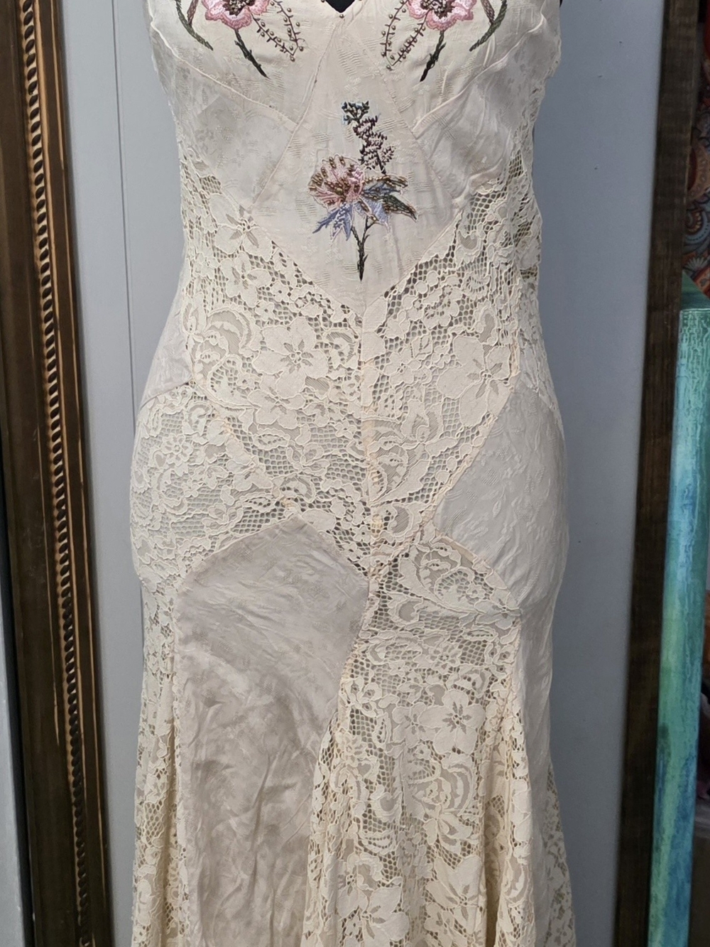 Embroidered Lace Maxi Dress in Ivory